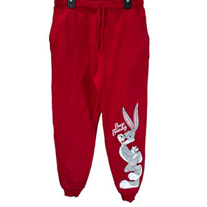 Looney Tunes Bugs Bunny Joggers Red Graphic Print Sweatpants M(7-9)‎